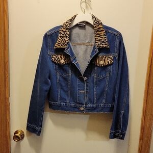 VINTAGE PLAYBOY Blue Jean Jacket with Animal Print Details